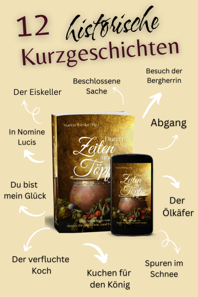 Schaubild mit den Titeln der Kurzgeschichten aus „Durch Zeiten und Töpfe“
